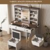 Farmhouse Makeup Vanity Desk With Sliding Mirror, LED Lights, And Storage Glass, Metal, And Wood Construction - White - Image 12