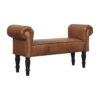 Buffalo - Leather Rolled Arms Bench - Brown - Image 3