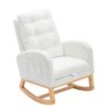 Accent Rocking Chair With Footrest High Back Rubber Wood Rocking Legs Bedroom Living Space - White - Image 10