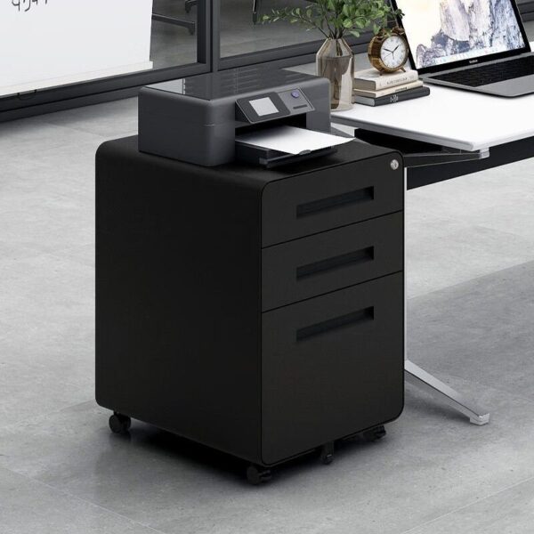 3 Drawer Mobile File Cabinet Under Desk Office, Simple Style Versatile Storage Cabinet For Legal / Letter / A4 Files, 5 Wheel Design Anti-Tilting Cold Rolled Steel Waterproof Moisture-Proof - Black