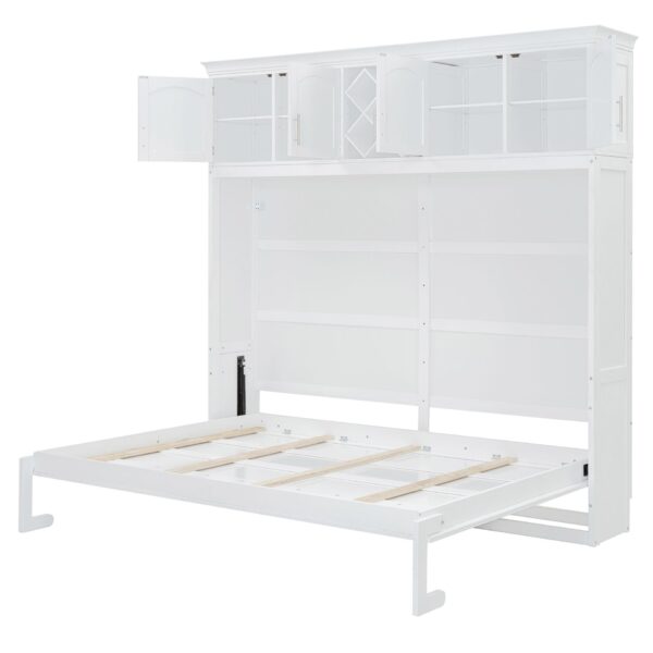 Queen Size Murphy Wall Bed With Top Cabinets & Wine Rack - White