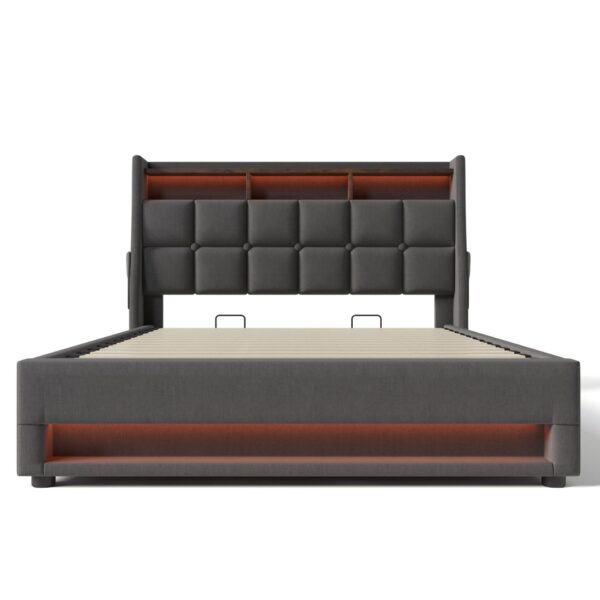 Full Size Upholstered Platform Bed With A Hydraulic Storage System, LED And USB Charging (Without Mattress) - Gray