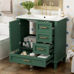 Bathroom Vanity, Modern Bathroom Cabinet With Sink Combo Set, Bathroom Storage Cabinet With A Soft Closing Door And 3 Drawers, Solid Wood Frame - Green