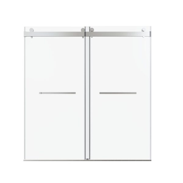 Frameless Double Sliding Soft Close Shower Door, 3 / 8 Inches Tempered Glass - Chrome