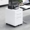 3 Drawer Mobile File Cabinet Under Desk Office, Simple Style Versatile Storage Cabinet For Legal / Letter / A4 Files, 5 Wheel Design Anti-Tilting Cold Rolled Steel Waterproof Moisture-Proof - White - Image 29
