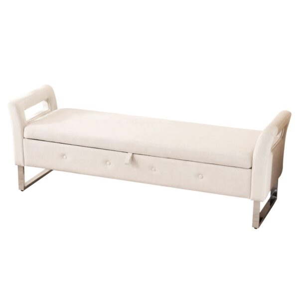 Wide Storage Soft Ottoman Bench With Armrests, Footrest Bed End Stool For Living Room, Dorm, Entryway And Bedroom - Beige - Beige