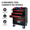 Rolling Metal Tool Chest With 6 Drawers, 20" Steel Storage Cabinet With Ball Bearing Slides - Black / Red - Image 4