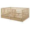Full Size Daybed With Fence Guardrails And 2 Drawers, Split Into Independent Floor Bed & Daybed - Natural - Image 11
