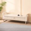 Wide Storage Soft Ottoman Bench With Armrests, Footrest Bed End Stool For Living Room, Dorm, Entryway And Bedroom - Beige - Beige - Image 4