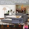 Full Size Upholstered Daybed With Storage Armrests, Trundle And Latest Integrated Bluetooth Audio System, Teddy Fleece - Gray - Image 15