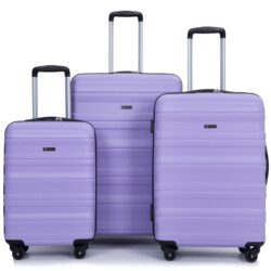 Expandable 3 Piece Luggage Sets Pc Lightweight & Durable Suitcase With Two Hooks, Spinner Wheels, Tsa Lock, (21/25/29) - Purple