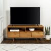 Mid-Century Modern Solid Wood 3 Drawer 58" TV Stand For 65" TVs With 2 Open Cubbies - Caramel - Image 5