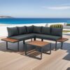 4 Piece L-Shaped Patio Wicker Outdoor 5 Seater Sectional Sofa Seating Group Conversation Sets With Side Table & Cushions - Dark Gray - Image 4