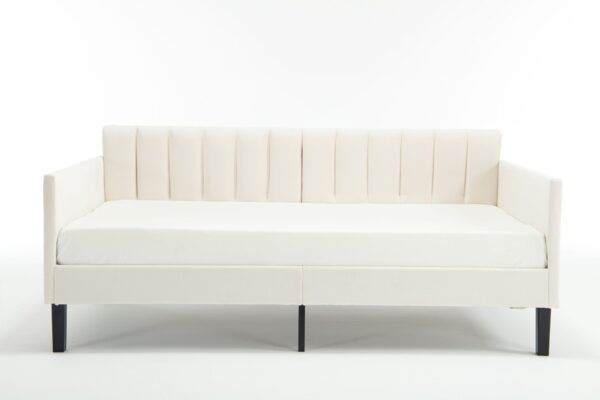 Elena - Twin Upholstered Daybed, Ribbed Tufted Backrest - Beige
