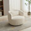 Upholstered Metal Base 360 Degree Swivel Barrel Soft Chair With Pillow, For Club, Living Room, Bedroom, Office As Well As Reading Armchair - Ivory - Image 2