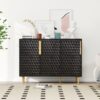 3 Door Storage Cabinet, Buffet Sideboard With Adjustable Shelves, Honeycomb Seamless Hexagons Pattern Metal Door For Living Room, Dining Room, Kitchen, Entrance - Black - Image 2