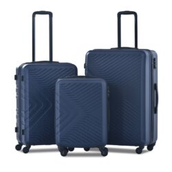 3 Piece Luggage Sets Lightweight Suitcase With Two Hooks, Spinner Wheels, Tsa Lock, (20/24/28) Navy