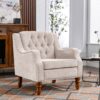 Accent Chair, Living Room Chair, Footrest Chair Set With Vintage Brass Studs, Button Tufted Upholstered Armchair For Living Room, Comfy Reading Chair For Bedroom, Reception Room - Beige - Image 2