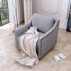 360 Degree Swivel Armchair Cotton Linen Skin - Friendly Fabric Ergonomic Design Brass Nail Decorative Armchair Living Room Chairs Bedroom Chairs Living Room Chairs Black Legs Suitable For Indoor Homes - Gray - Image 5
