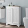White 2 Door Rattan Storage Cabinet With Adjustable Partition, Medieval Modern Independent Buffet Cabinet, Multifunctional Decorative Cabinet Suitable For Living Room, Kitchen, Bathroom - White - Image 10