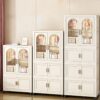 Side Wide Folding Wardrobe, With Magnetic Door, Plastic Storage Cabinet With Wheels (1 Layer Of Wardrobe + 2 Layers Of Folding Boxes + 10 Hangers) - Cream White - Image 13