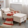 Chaise Lounge Indoor, Velvet Lounge Chair For Bedroom With Storage & Pillow, Modern Upholstered Rolled Arm Chase Lounge For Sleeping With Nailhead Trim For Living Room Bedroom Office - Beige - Image 4