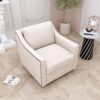 360 Degree Swivel Armchair Cotton Linen Skin - Friendly Fabric Ergonomic Design Brass Nail Decorative Armchair Living Room Chairs Bedroom Chairs Living Room Chairs Black Legs Suitable For Indoor Homes - White - Image 4