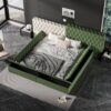King Modern Upholstered Platform Bed With Storage Space, Sturdy And Stable Solid Wood Frame, Polyester Fabric, Easy To Assemble - Green - Image 7