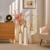 Floor Metal Vases Decorated White Metal Vases (Set of 3) Gorgeous Home Decoration Large Glazed Metal Vases - White / Gold - Image 12