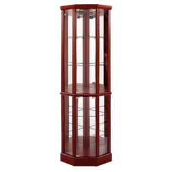 6 Shelf Lighted Corner Curio Cabinet With Adjustable Tempered Glass Shelves And Mirror Back (E26 Light Bulb Not Included) - Cherry