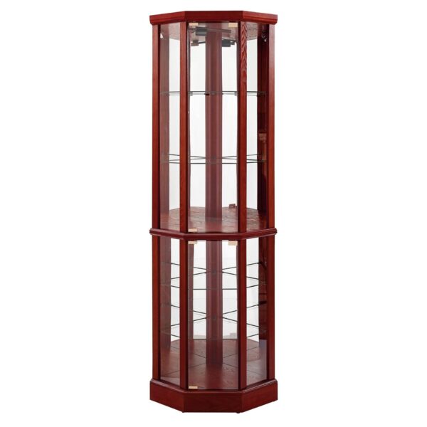 6 Shelf Lighted Corner Curio Cabinet With Adjustable Tempered Glass Shelves And Mirror Back (E26 Light Bulb Not Included) - Cherry