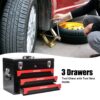 Portable 20" Steel Tool Box With 3 Drawers And Metal Latch Closure - Black / Red - Image 2