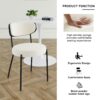 Boucle Modern Kitchen Dining Chair With Bentwood Ash Veneer Back And Black Metal Legs, (Set of 2) - Cream - Image 2