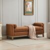 Elegant Upholstered Bench, Daybed, Ottoman With Wood Legs & 2 Bolster Pillows - Brown - Image 4