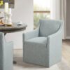 Upholstered Dining Arm Chair With Casters Woven - Light Gray Blue - Image 2