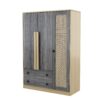 3 Doors Rattan Wardrobe Storage For Bedroom, With 2 Drawers - Gray / Nature - Image 3
