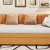 Upholstered Daybed With Trundle Twin Size Sofa Bed Frame No Box Spring Needed, Linen - Yellow - Image 17