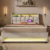 Queen Size Upholstered Platform Bed With A Hydraulic Storage System, LED And USB Charging (Without Mattress) - Natural - Image 12