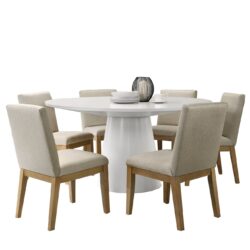Jasper - 7 Piece Round Dining Table Set With Driftwood Finish Chairs - White
