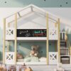 Twin Over Twin House Bunk Bed With White Storage Staircase And Blackboards - White - Image 17