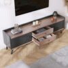 Mid Century TV Stand With 2 Cabinets & Open Compartments, Entertainment Center For Tvs Up To 70'', Television Console For Living Room - Dark Coffee / Black - Image 4
