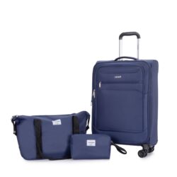 3 Piece Set (18/Travelbag/Toiletry Bag), Softshell Suitcase Spinner Wheels Terylene Polyester Luggage Sets Carry On Suitcase Luggage Lightweight Durable Suitcase - Blue