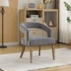 Wide Modern Barrel Open Back Upholstered Accent Chair With Weathered Solid Wood Legs Dining Chairs For Dining Room, Club, Kitchen - Gray - Image 5