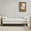 Elegant Upholstered Bench, Daybed, Ottoman With Wood Legs & 2 Bolster Pillows For End Of Bed, Bedroom, Living Room, Entryway - Ivory - Image 3