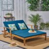 Etherealize - Outdoor Adjustable Double Chaise Lounge With Water Resistant Cushions - Teak / Blue - Image 4