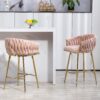 Counter Height Bar Stools Kitchen Island Counter Bar Stool With Hand - Wave Back, Golden Chromed Base And Footrest (Set of 2) - Pink - Image 6