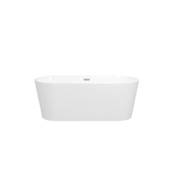 Freestanding Bathtub, Modern & Contemporary Design Soaking Tub With Toe-Tap Drain In Chrome And Classic Slotted Overflow - Glossy White