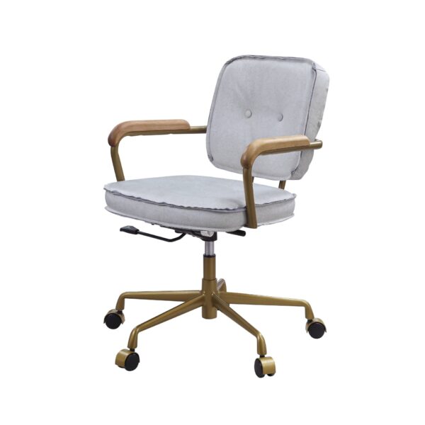 Siecross - Vintage Top Grain Leather Office Chair - Antique White / Gray