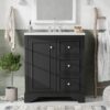 Bathroom Vanity Cabinet With Ceramic Basin, 3 Drawers And Adjustable Shelves - Black - Image 4
