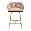Counter Height Bar Stools Kitchen Island Counter Bar Stool With Hand - Wave Back, Golden Chromed Base And Footrest (Set of 2) - Pink - Image 2